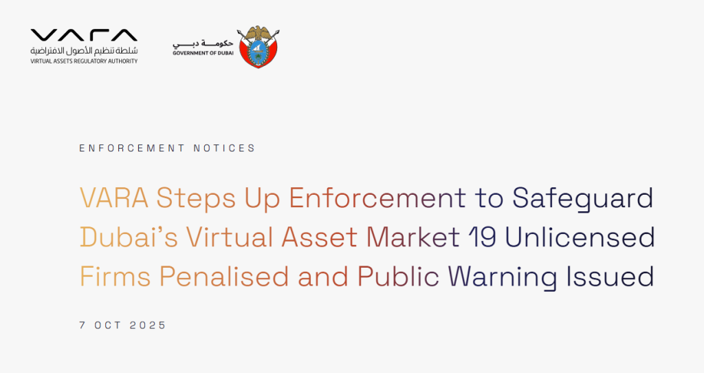 Dubai Regulator VARA Sanctions 19 Crypto Firms Operating Without Licenses – Fines Up to $163K Each