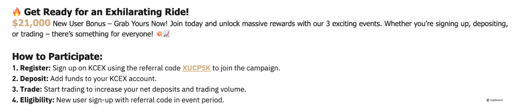 KCEX Rolls Out a $21,000 Trading Bonus Event With 10% Deposit Bonuses for New Traders