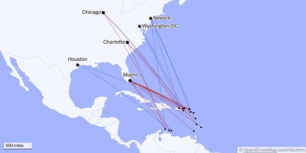 Maps Show Scale of Caribbean Flight Cancellations and Extra Flights